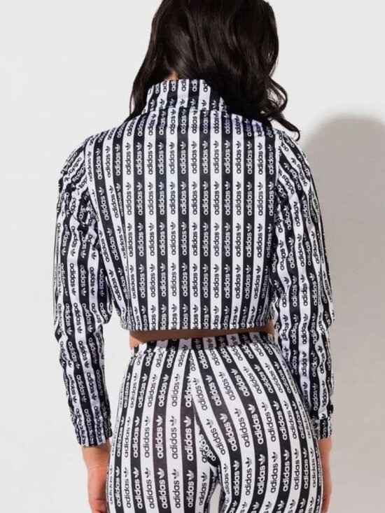 Adidas Black & White Logo Stripe Tracksuit Set Jacket Leggings Size Small - Picture 4 of 14